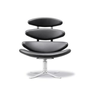 Fredericia Furniture Corona Lænestol Børstet Krom/Sort Omni 301 Læder