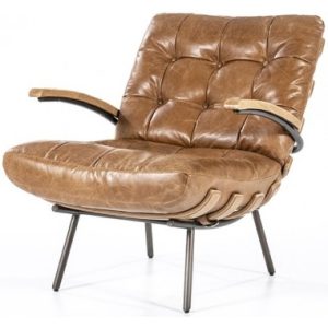 Lænestol i læder og egetræ H80 cm - Cognac