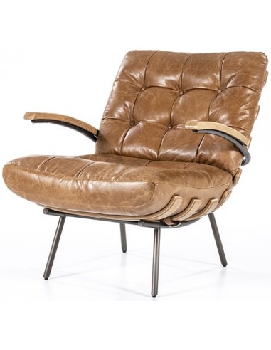 Lænestol i læder og egetræ H80 cm - Cognac