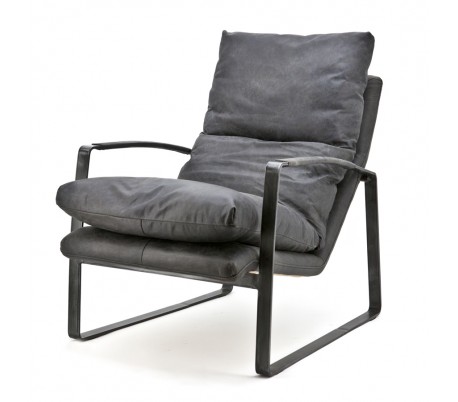 Lex lænestol med armlæn i ægte læder H94 cm - Antracit