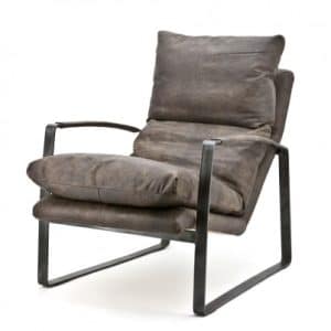 Lex lænestol med armlæn i ægte læder H94 cm - Mørkebrun
