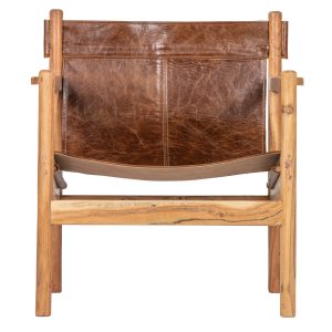 BEPUREHOME Collection lænestol, m. armlæn - brun læder og akacietræ