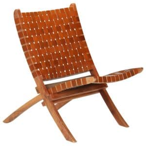 Foldbar stol ægte læder krydsstriber brun