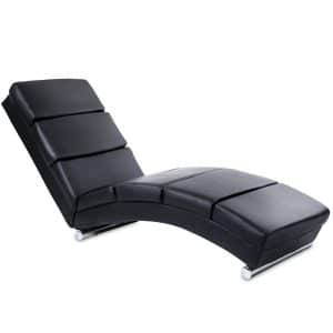 Afslapningsstol - ergonomisk, polstret, 154x51x73 cm, imiteret læder, sort