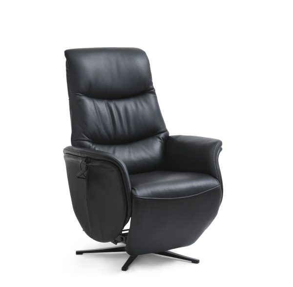 Vincent recliner stol, 2 motorer, armlæn, vippefunktion, fodskammel - sort semianilin læder/metal