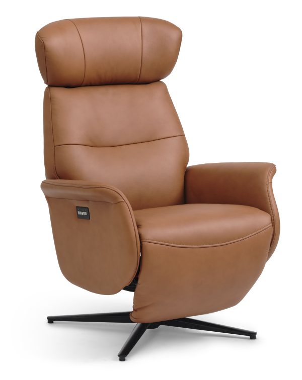 Alex recliner lænestol 2 motors - cognac semi aniline læder og sort aluminium