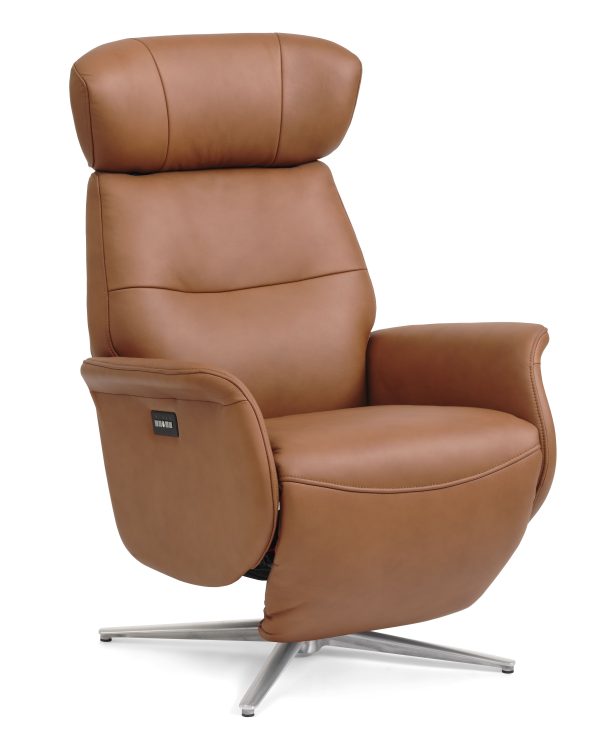 Alex recliner lænestol 2 motors - cognac semi aniline læder og børstet aluminium