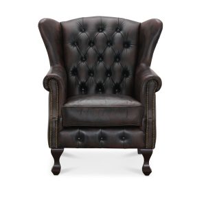 HAGA Aberdeen chesterfield lænestol - brun læder og træ
