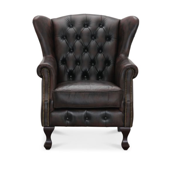 HAGA Aberdeen chesterfield lænestol - brun læder og træ
