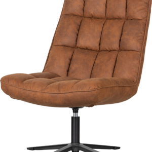 Lænestol WOOOD Collection Dirkje cognac PU-læder drejelig metalbase