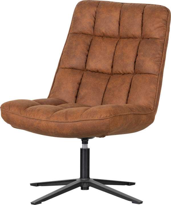 Lænestol WOOOD Collection Dirkje cognac PU-læder drejelig metalbase