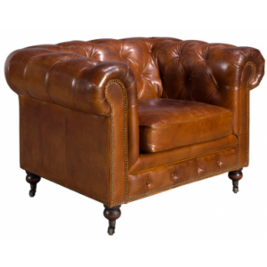 Lænestol i asktræ og ægte læder H79 cm - Mahogni/Cognac brun