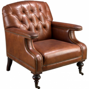 Lænestol i asktræ, stål og ægte læder H89 cm - Mahogni/Cognac brun