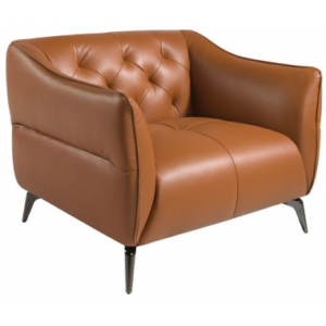 Lænestol i stål og ægte læder B103 cm - Sort metallic/Brun