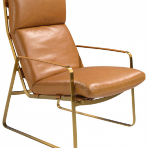 Lænestol i stål og ægte læder H101 cm - Gylden metallic/Kamelbrun
