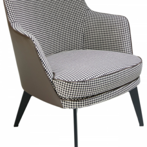 Lænestol med armlæn i stål, vegansk læder og polyester H82 cm - Sort/Chokoladebrun/Ternet