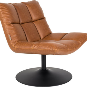 Loungestol Dutchbone Bar - rødbrun PU-læder lænestol med vintage look, drejefunktion og stålfod