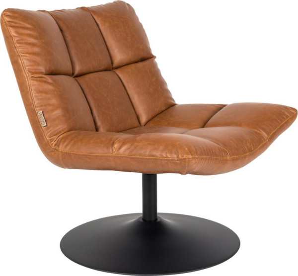 Loungestol Dutchbone Bar - rødbrun PU-læder lænestol med vintage look, drejefunktion og stålfod