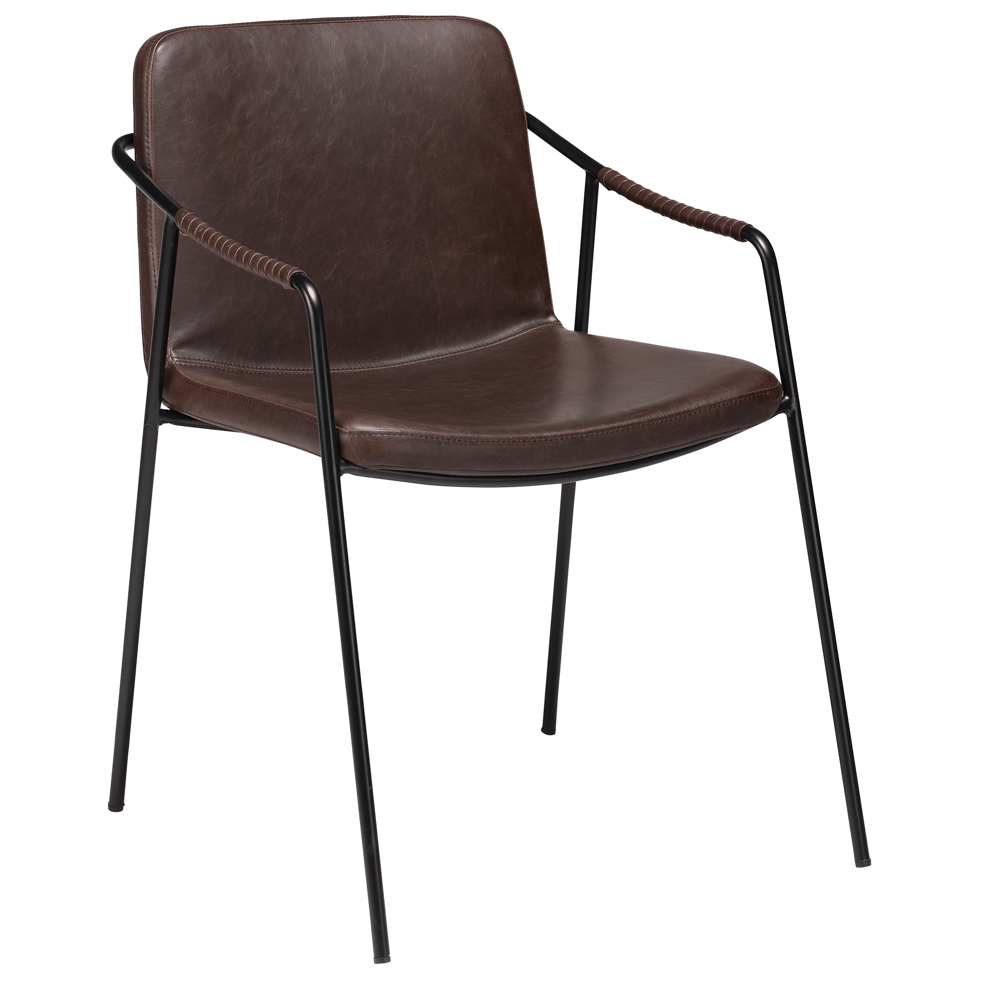 DAN-FORM BOTO spisebordsstol, m. armlæn - Vintage kakao kunstlæder og sort metal