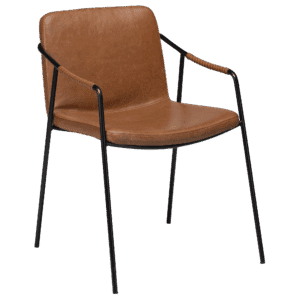 DAN-FORM BOTO spisebordsstol, m. armlæn - Vintage lysebrun kunstlæder og sort metal