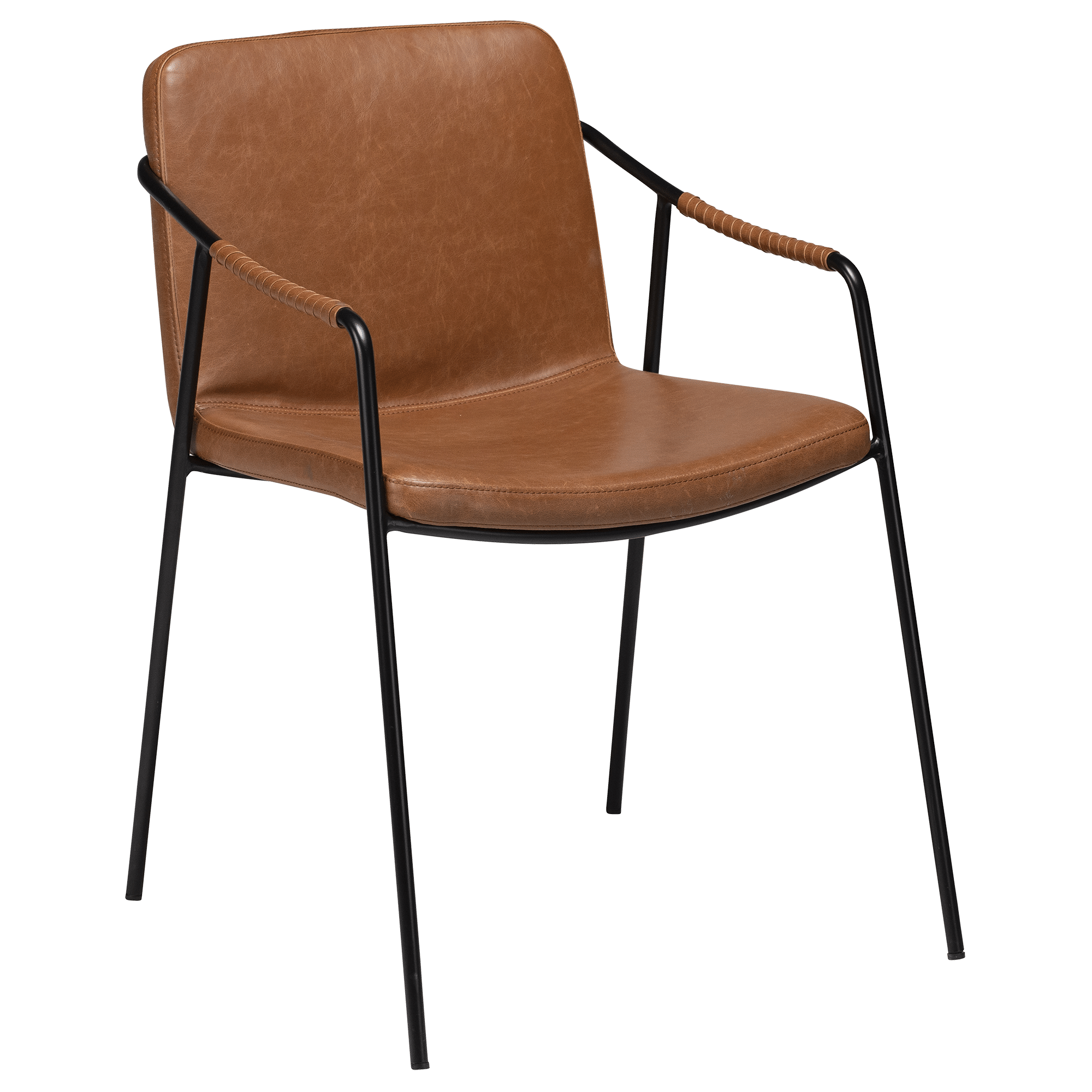 DAN-FORM BOTO spisebordsstol, m. armlæn - Vintage lysebrun kunstlæder og sort metal
