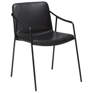 DAN-FORM BOTO spisebordsstol, m. armlæn - Vintage sort kunstlæder og sort metal