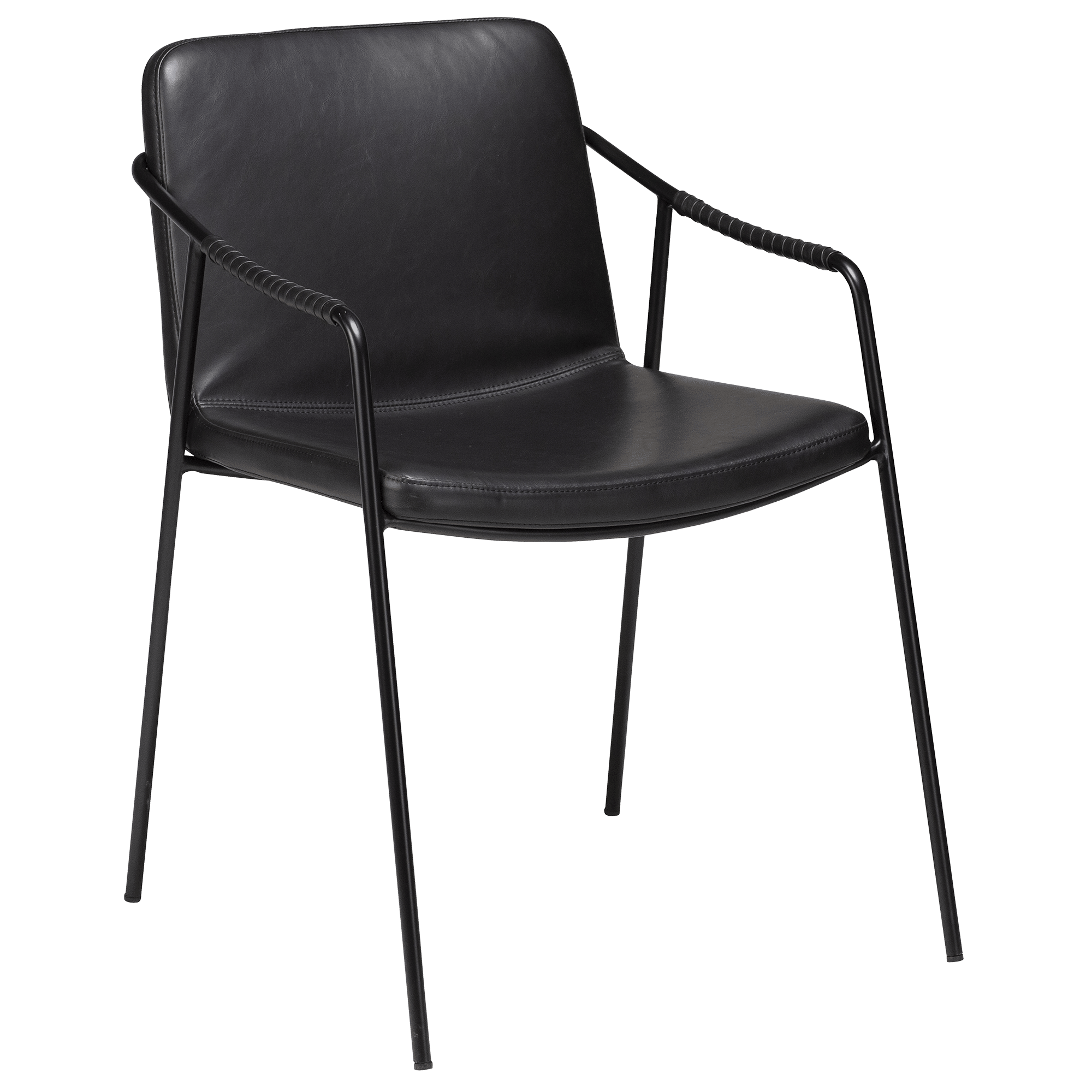 DAN-FORM BOTO spisebordsstol, m. armlæn - Vintage sort kunstlæder og sort metal