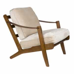 DUTCHBONE Washington loungestol, m. armlæn - beige polyester, brun læder og valnøddefarvet mangotræ