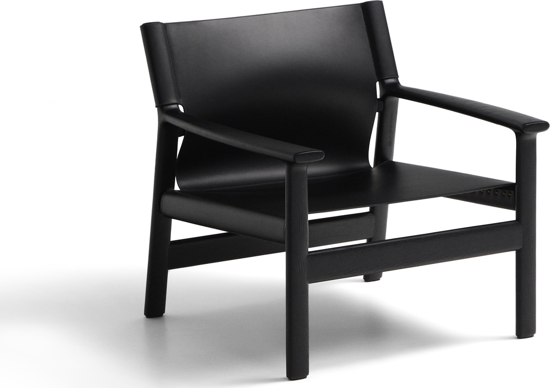 Loungestol Kave Home Jan, sort asketræ og genanvendt læder - rustik lænestol