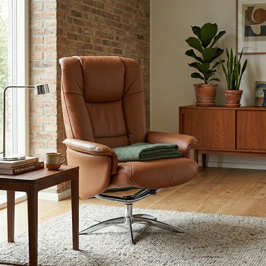 Hjort Knudsen 3255 Lænestol Cognac m. krom | Møbelsalg.dk